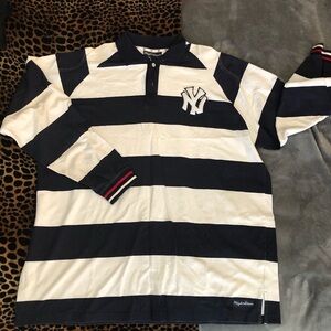 Black and White Striped Long Sleeve Polo